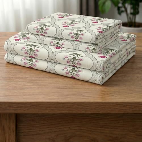Image of HOMEKART 100% Cotton Feel Double Bed Bedsheet Set | 180tc to 220tc Soft & Breathable with 2 Pillow Covers | Wrinkle Free | for Bedroom & Gifting (Color -Rose White, 90 x 90 Inches)