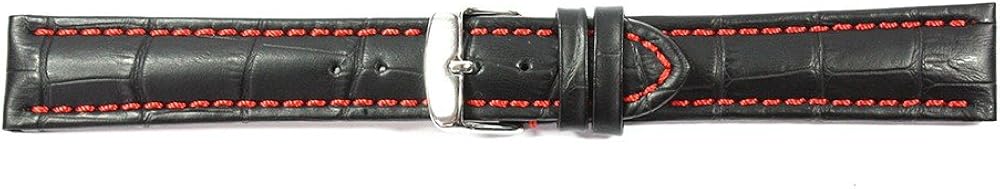WCC de Kalimat 87 a VD-WN – Piel de ternero Reloj de pulsera con Alligator de relieve de Louisiana, color: negro con costuras rojas; ancho: 26 mm