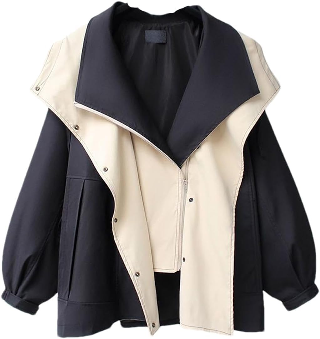 Giacca Trapuntata a Vento di Media Lunghezza a Vita Alta con Risvolto Casual da Donna Primaverile e Autunnale con Tasche Cappotto con Cappuccio