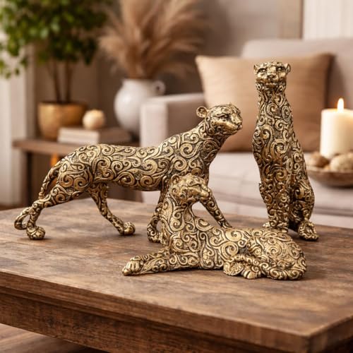 Image of Statue Decorative Showpiece - Luxury Black & Gold Resin Sculpture for Living Room, Office & Bedroom | Artistic Tabletop Home Decor Gift Item (Golden Leopard)