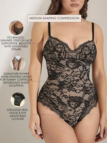Pinsy Shapewear Shaping Lace Bodysuit with Tummy Control, Compression, Built-in Bra2
