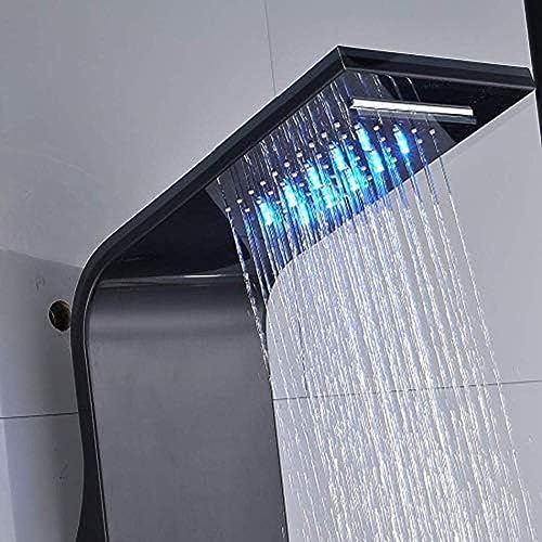 Panel de ducha negro LED de acero inoxidable con 3 manijas y 5 funciones miniatura 4