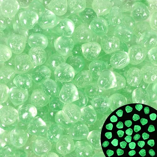 100pc Sparkling Glowing Rocks Glow in The Dark Garden Pebbles Glowing Stones for Fish Tank Walkway Pathway(Green)