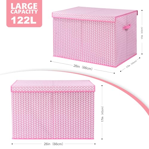 Image of Mayniu Extra Large Toy Box Chest with Dividers, 120L Sturdy Toy Storage Organizer Bin Boxes Basket for Kids, Boys, Girls, Living Room, Nursery, Bedroom, Playroom (26 inchx17 inch x17 inch, Pink)