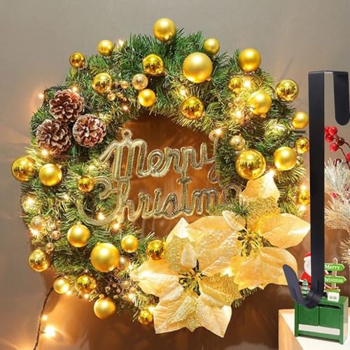 40cm Ghirlanda di Natale per Porta D'ingresso Con Luci a LED e Gancio,Christmas Ghirlande Artificiali per Finestre,Camino,Decorazione da Parete, per Interni ed Esterni,Decorazioni Natalizie (oro)