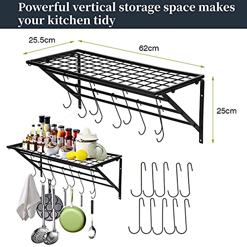 Wandmontage Metalen Hangrek Keukenopslag, Zwart Metalen Hangende Pan Pottenrek Wandmontage met 10 Haken voor Keuken - Image 6