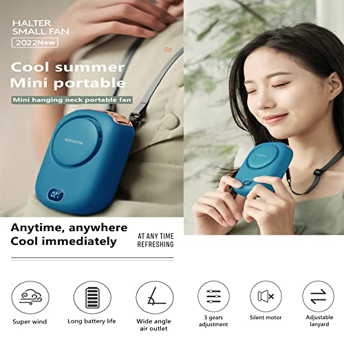 Image of AOCOOLFAN Portable Neck Fan, Mini Small Personal Handheld Fan USB Rechargeable 3 Speed for Girls Boys Woman Eyelash Travel Home Office Outdoor (Blue)