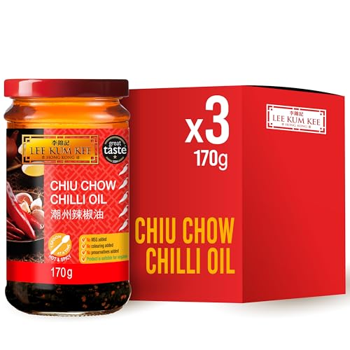 Lee Kum Kee Chiu Chow Chilli Oil Vegan No Added MSG Preservatives or Colouring 170 g (Pack of 3)