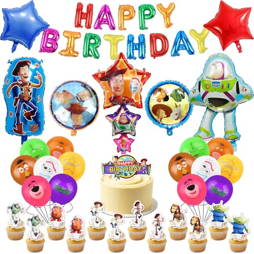 Birthday Balloon 35Pcs Toy Cartoon Birthday Party Decorations Kids Girls Boys Birthday Decoration Latex Balloons Theme Party Supplies Including Cake Topper Latex Foil Balloons Banner