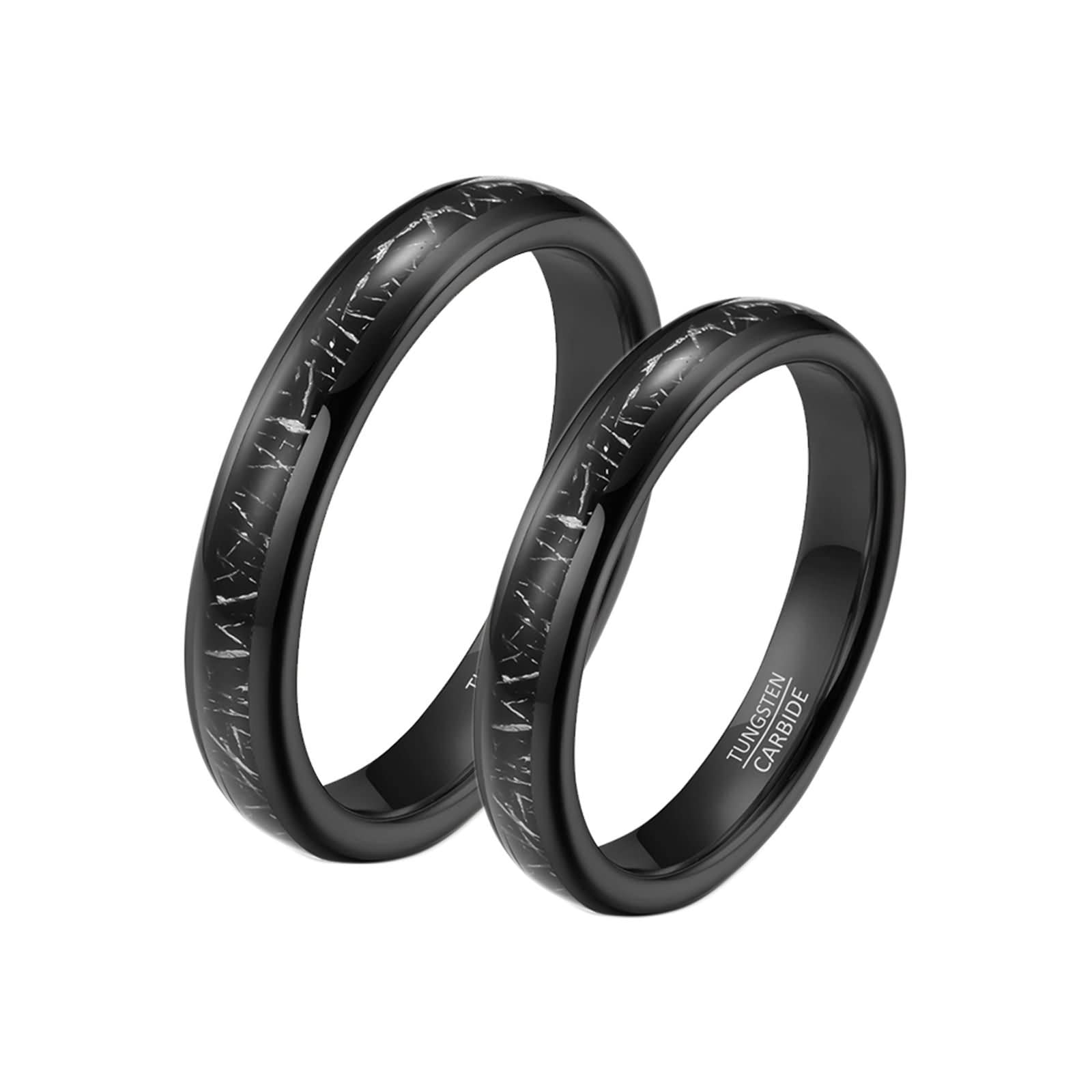 Anillos Parejas,Anillos Personalizados para Parejas Anillos Tungsteno de Pareja 4MM Anillo Negro con Redondo Anillo Promesa Pareja