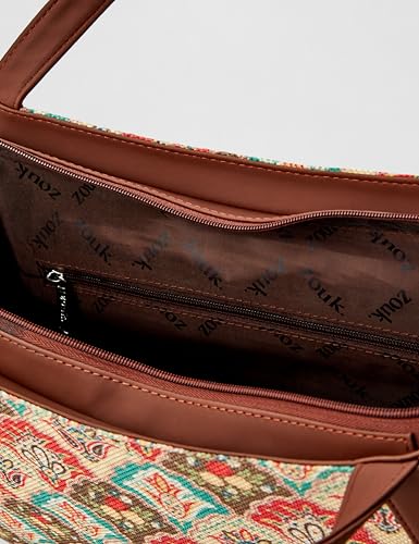 ZOUK Mughal Art Multicolor Jute Vegan Leather Shoulder Handbag - Image 6