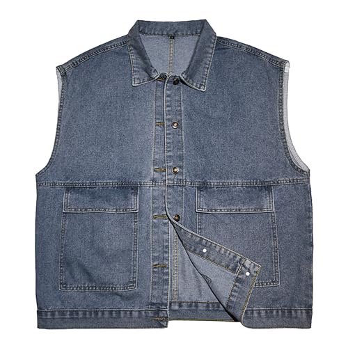 Men's Cowboy Button Front Jean Jacket Fashion Casual Denim Vest Spring Sleeveless Coat Outwear Blouse