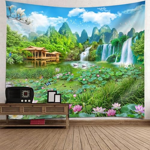 Tapisserie murale grand format 150x150 cm déco paysage naturel montagne