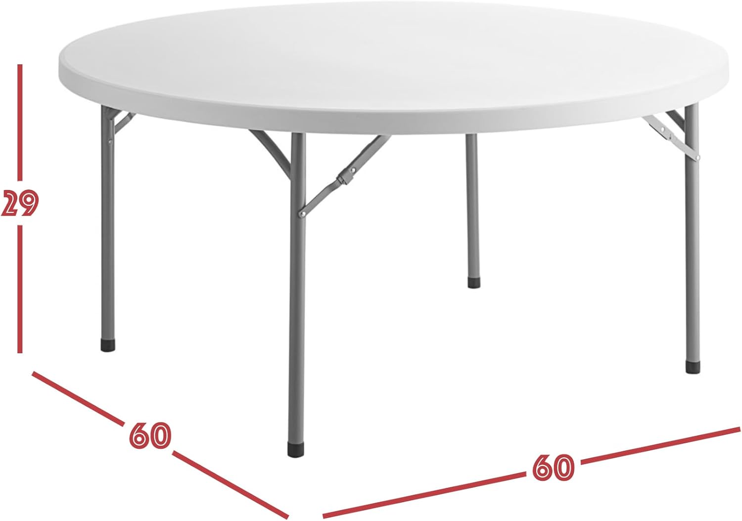 5ft FLDTBL Commercial Round Table, 60" Diameter, White, 8 Seating Capacity, Plastic, Foldable, Indoor/Outdoor