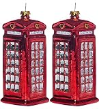 Set of 2 Glass Phone Booth London Christmas...