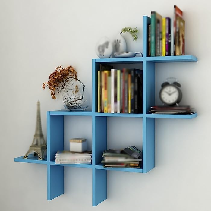 Shoper cart Wall Shelves for Living Room Stylish Wooden,Wall Mounted Book Shelf,Wall Shelf for Photos, Decorations, in Living Room, Kitchen, Hallway, Bedroom, Bathroom(Bent shelve) (Blue) (B0C9JM2ZQ4) Amazon Price History, Amazon Price Tracker