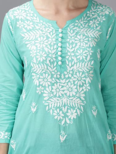 Image of Seva Chikan Hand Embroidered Lucknowi Chikankari Cotton Short Top Tunic for Women SCL9017