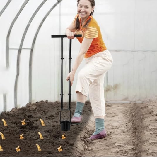 Ergonomic Long Handle Bulb Planter, 5-in-1 Multifunctional Garden Planting Tool for No-Bend Digging