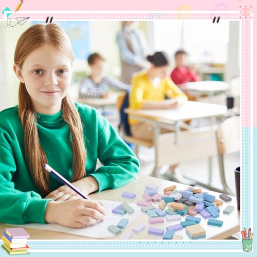 Image of Resurhang 144 Pcs Bulk Erasers for Kids Pencil Erasers School Gifts for Student Pastel Colors Neon Colors Cute Party Favor for Classroom Art Office, Back-to-School Supplies(Stylish Color)