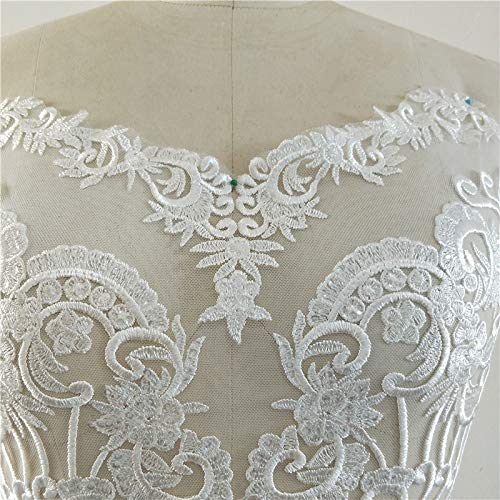Bene Omnia Applique Dentelle Broderie Florale Paillettes - Corsage Couture Mariage 48x41cm