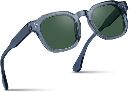 Anemxer Round Stylish Sunglasses for Men and Women, Bluish Grey Frame, Green Lenses, UV Protected, Stylish Sunlight Protec...