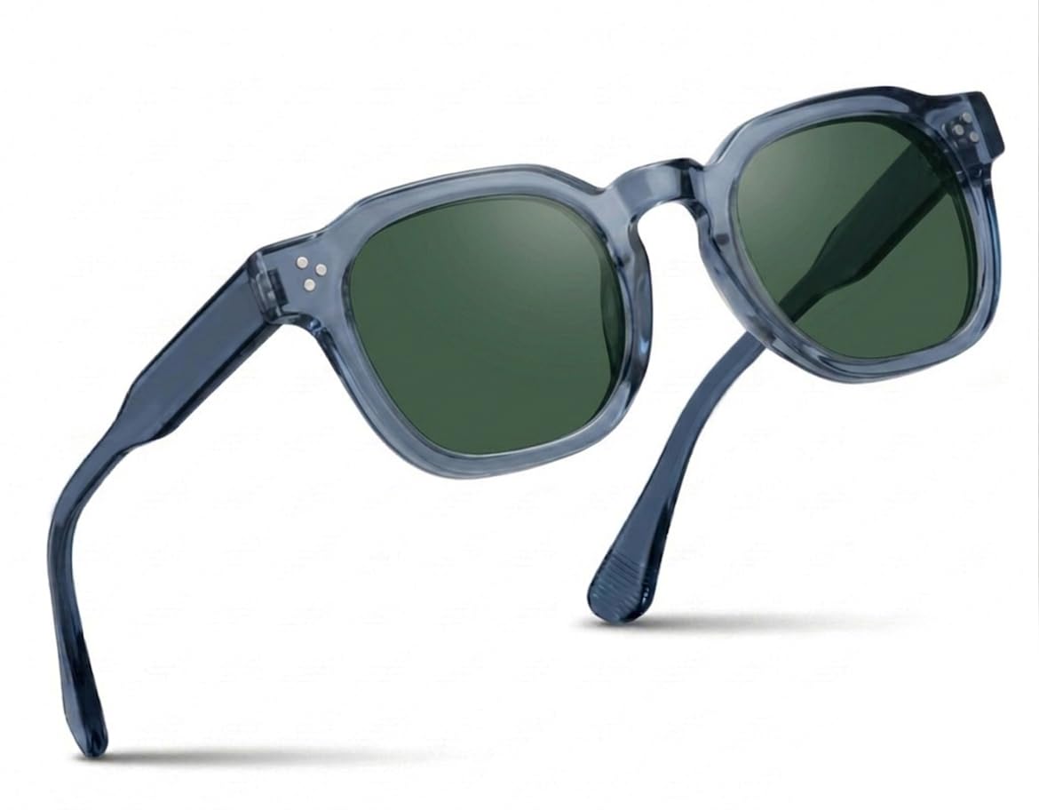 Round Stylish Sunglasses for Men and Women, Bluish Grey Frame, Green Lenses, UV Protected, Stylish Sunlight Protection Goggles