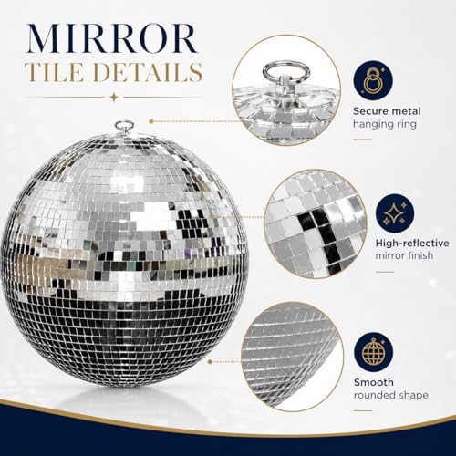 Youdepot - Bola espejada de discoteca de 16 pulgadas y paquete de 2 bolas de 4 pulgadas, decoraciones plateadas para fiestas, bodas, Navidad y decoración retro años 70 miniatura 3