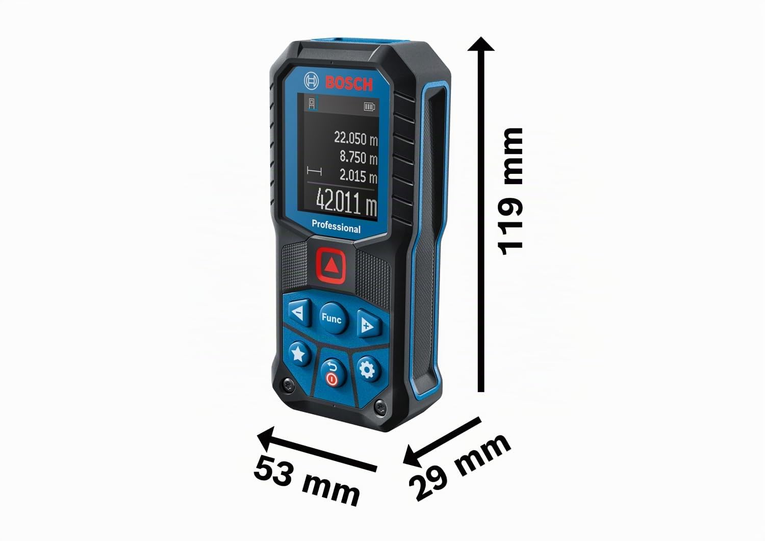 Bosch Professional Laser Measure GLM 500 (Working Range: 0.05m-50m, Incline Range: 0 – 360°,m, Measurement2 Accuracy:x +/- 1.5 mm, 2X Batteries AAA, in Cardboard Box)