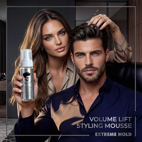 Image of Avenue Man Volume Lift Mousse - 5.07 oz Extreme Hold Hair Foam with Argan Oil, Silk Protein & Vitamin E for Strength, Thickness & Control - Styling Hair Mousse for Men - Alcohol & Paraben Free