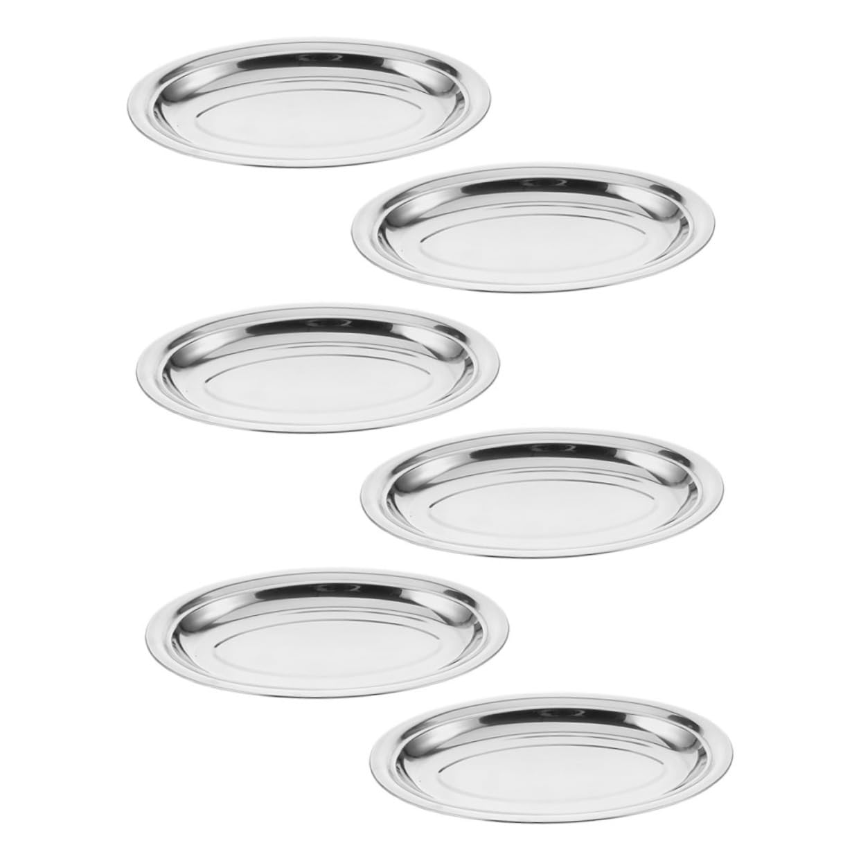 6 Platos Ovalados de Acero Inoxidable Pulido para Servir Pescado | 35 Cm, Acabado Plateado, Uso en Postres y Comidas Diarias, Fácil Limpieza