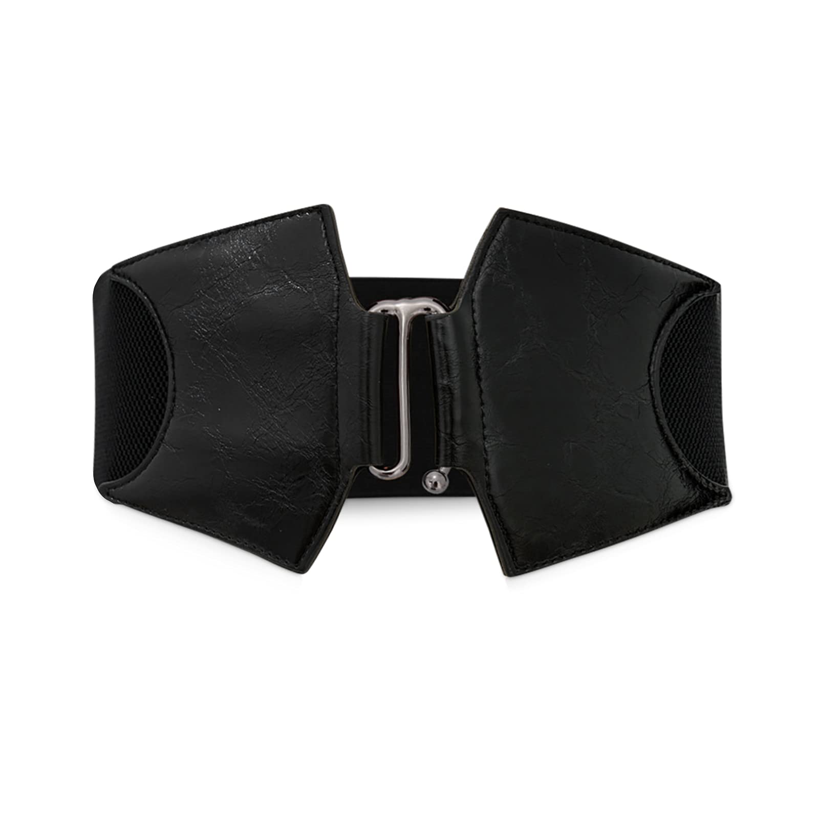 LumiSyne Women Wide Elastic Waist Belt Leather Belt Stretchy Waistband Ladies Alloy Hook Buckle Design Elastic Band Retro Cinch Belt For Dress Shirts Overcoat