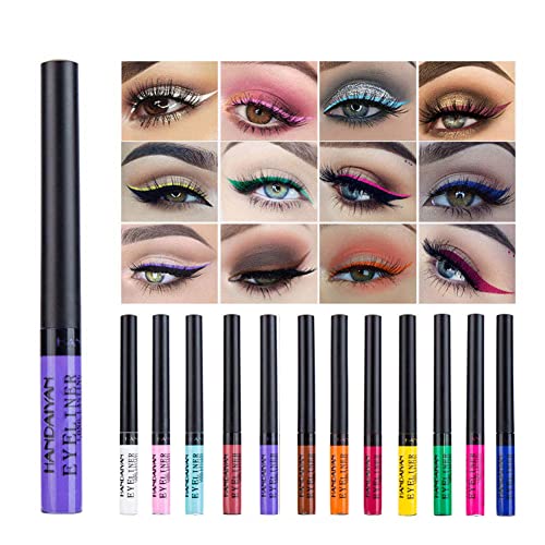 Greyghost Liquid Eyeliner Juego de delineador de ojos con purpurina de 12 colores,lápiz delineador de ojos impermeable,brillante,de larga duración,delineador de ojos mate