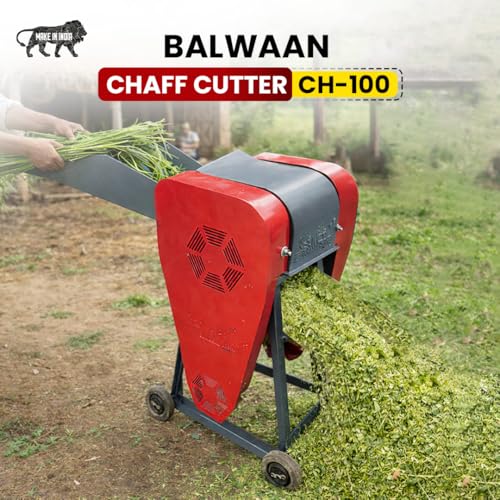 Image of Balwaan Krishi Electric Chaff Cutter, 1HP Motor, Blades Made with Stainless Steel, 300-500kg Production Capacity for Grass Cutting, Low Noise & Low Maintenance Chaff Cutter, Fodder Cutter CH-100