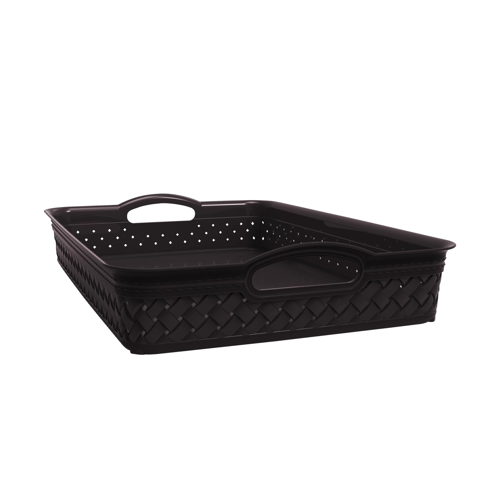 KOLORR Stitch A4 Basket Design Plastic Storage Tray – Durable Multi-Purpose Organizer for Desk, Office, Documents, Kitchen & Home Storage Pack of 1 - Dark Brown-image-26