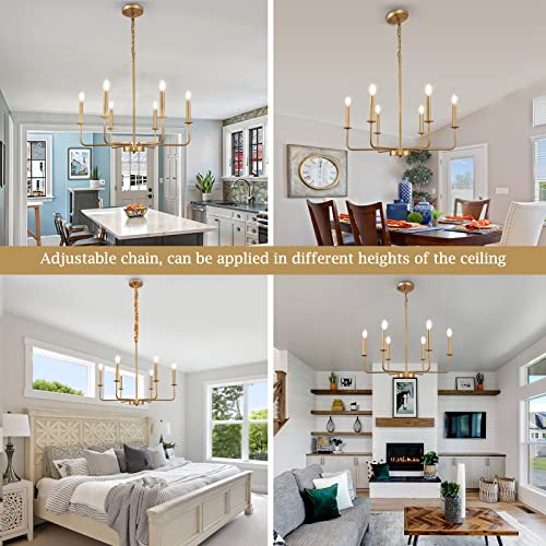Zhizenl Gold Chandelier, 6-Lights Farmhouse Chandeliers For Dining Room, Adjustable Height Modern Industrial Hanging Candle Pendant Light Fixture For Living Room, Kitchen Island, Entryway, Bar #TOP4