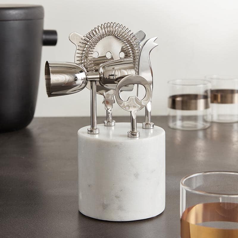 Santa Barbara Design Studio TableSugar Bar Tools Modern Kitchen Cocktail Accessories, 4-Pieces, Stainless Steel/Marble image 4