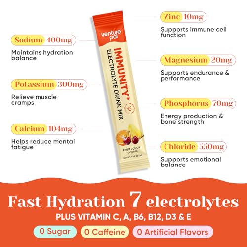 Image of Venture Pal Sugar Free Hydration Packets+Immune-Liquid Daily IV Drink Mix | Electrolyte Powder with 7 Electrolytes & 6 Vitamins, Probiotics + Elderberry | Non-GMO, Keto Friendly, Vegan | 16 Sticks