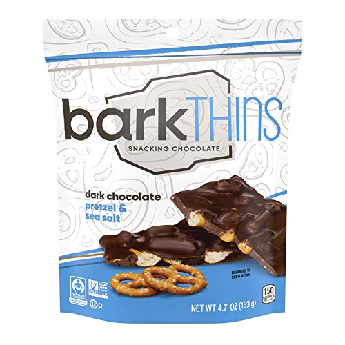 barkTHINS Dark Chocolate Pretzel and Sea Salt Snacking Chocolate, Pretzel Snack, 4.7 oz Bags (6 Count)