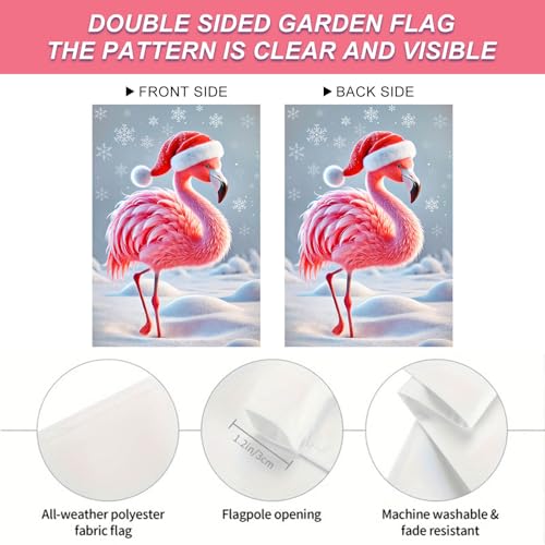 Image of BlissYard Winter Yard Flag Flamingo Red Hat 12x18 Inch Polyester