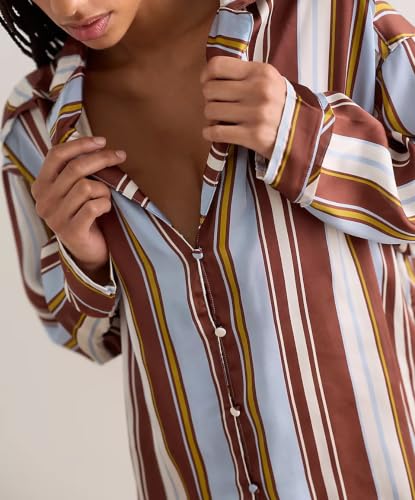Image of Women Floral Satin Pajamas Long Sleeve Button Shirt Silk Wide Leg Pants Set
