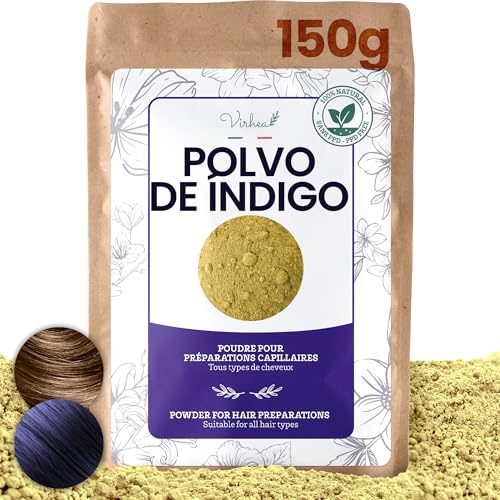 VIRHEA Pó de índigo natural 150 g para cabelo e têxteis, tinta vegetal orgânico indicador Tinctoria Coloração Capilar e têxtil