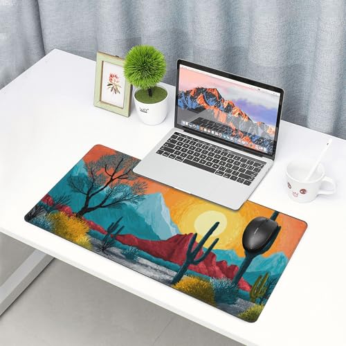 Image of Sunset Cactus Mountain Extended Gaming Mouse Pad, with Stitched Edges Large Mouse Pad Desk Protector, Rubber Base Mousepad Keyboard Mouses Mat for Work Game Office Home- 32 inch X 12 inch Inch,E644
