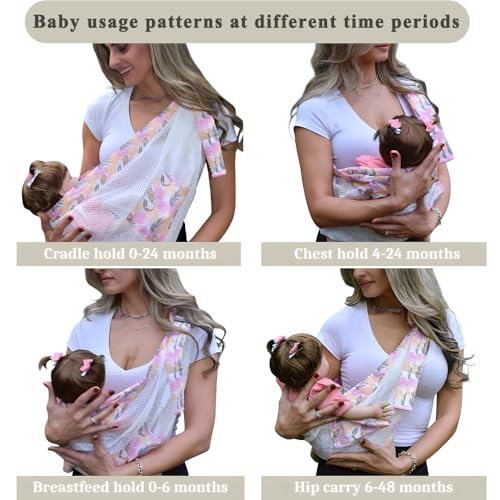 Atmungsaktive Baby Tragetuch,3D Netzstoff Verstellbare Babytrage Wickeln,Schnell Trocknend Ergonomisch Hüfttrage,Baby Carrier Seitlich,Tragetuch Baby,Wassertrage baby (Blätter-Schwarz)