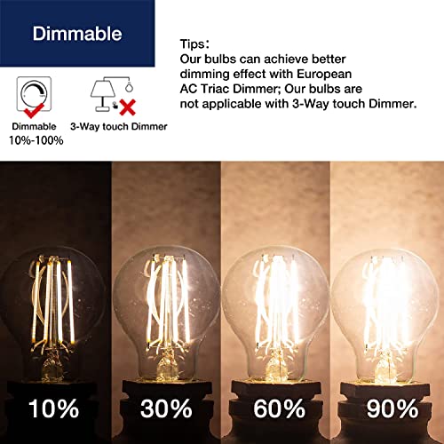 FLSNT Dimmable E27 Screw Bulb, A60 LED Filament Edison Screw in Light Bulbs, 7W (60W Equivalent) - Image 2