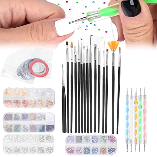 Nail Art Pinsel 3D Nail Art Dekorationen Kit Nail Art Werkzeug Set Nagelpinsel Punktierstift Strass Dekoration… – Bild 5