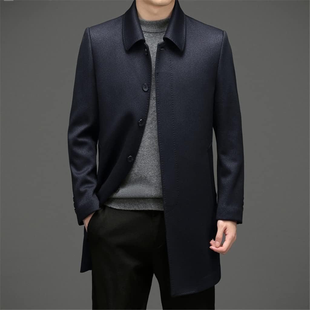 SHUAN Wool Coat Men Solid Turn Down Collar Mens Long Coats