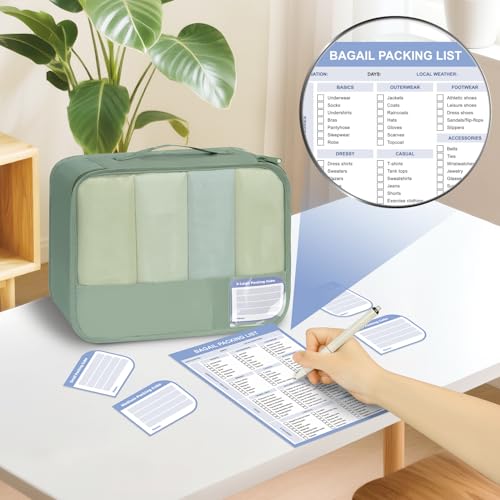 Image of BAGAIL 9 Set Packing Cubes with Packing List Luggage Packing Organizers for Travel Accessories (Matcha Green)
