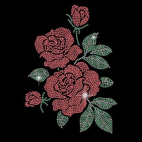 SUPERDANT Red Roses Rhinestone Iron-on Transfer Cover