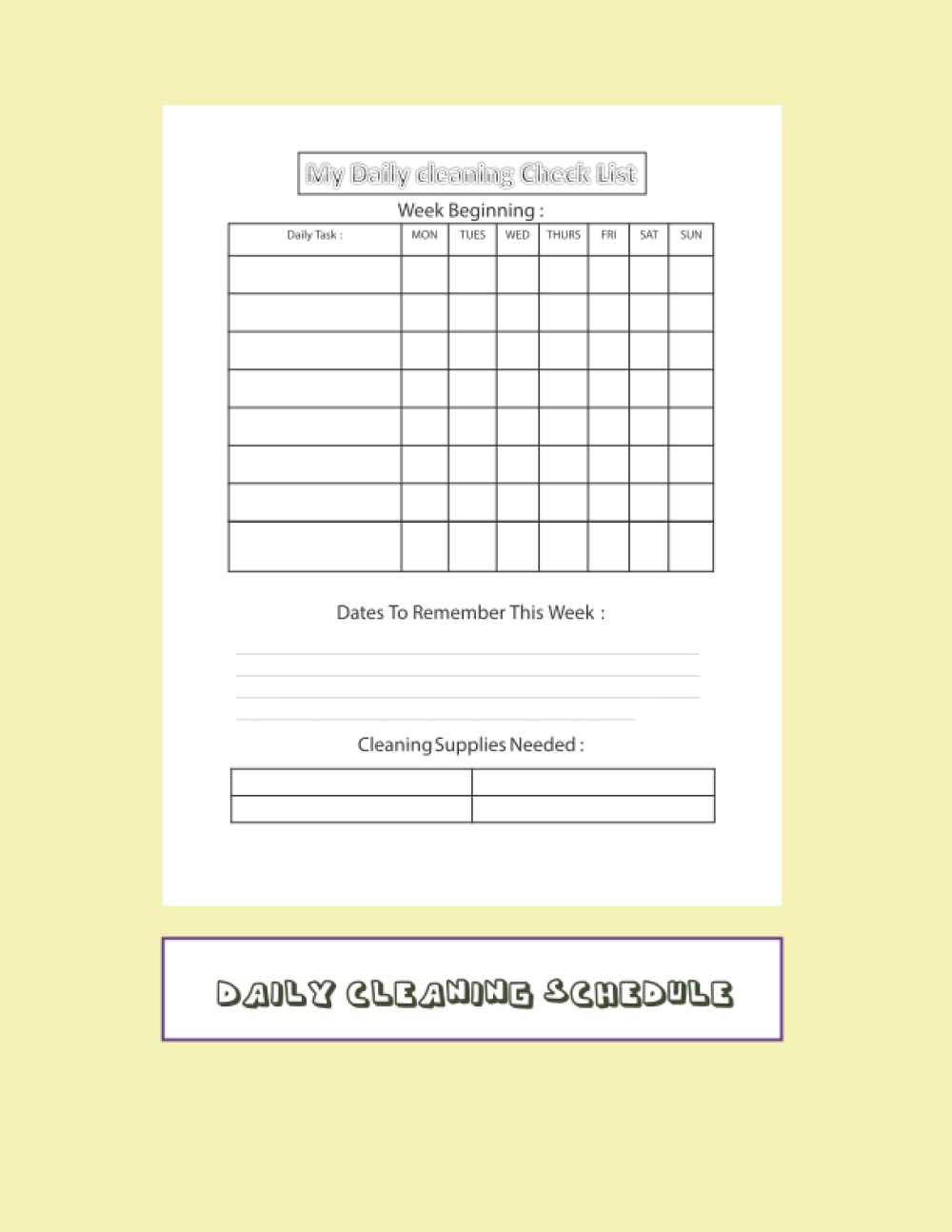 DAILY CLEANING SCHEDULE: daily weekly and monthly cleaning schedule checklist planner , Plan out Household Chores with Check Lists and To Do Lists " 8.5 x 11 in ".
