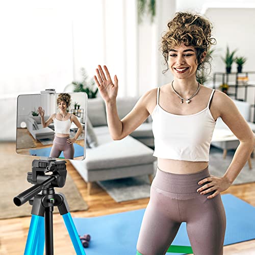 Image of Aureday Phone Tripod Stand, 64 inch Extendable Cell Phone&Camera Tripod with Wireless Remote and Phone Holder, Aluminum iPad Tripod for Video Recording /Selfies /Live Stream /Vlogging (Blue)